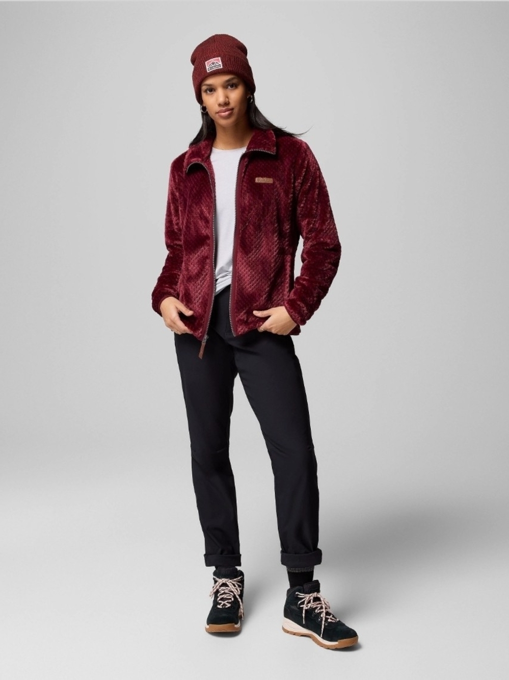 Columbia Fire Side II Sherpa Full Zip Fleece Jacket Rich Wine Red size M
